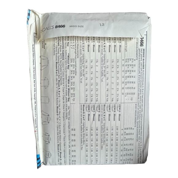 McCall's 8466 Misses' Blouse Pattern - Size 12; Bust 34 - Picture 3 of 5